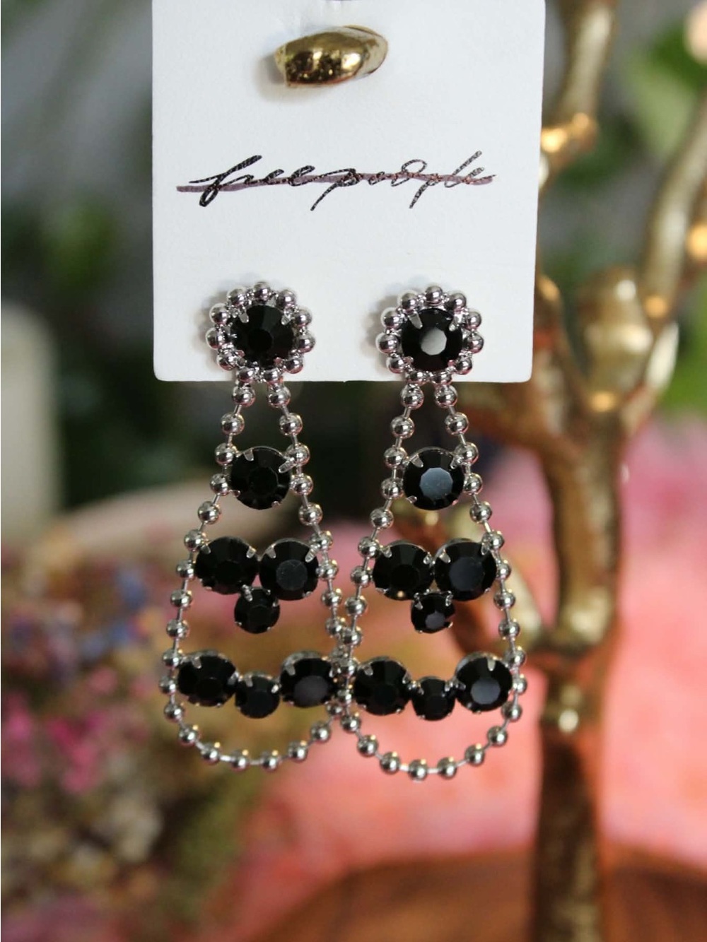 Free People Black Beaded Teardrop Earrings